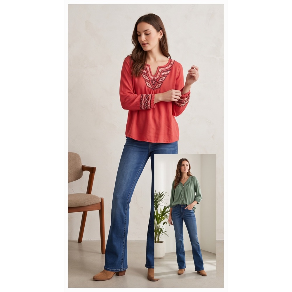 Lucky Brand Lot of 3. 2 M/L Boho Tops & Size 10 Sofia Bootcut Jeans Mix & Match